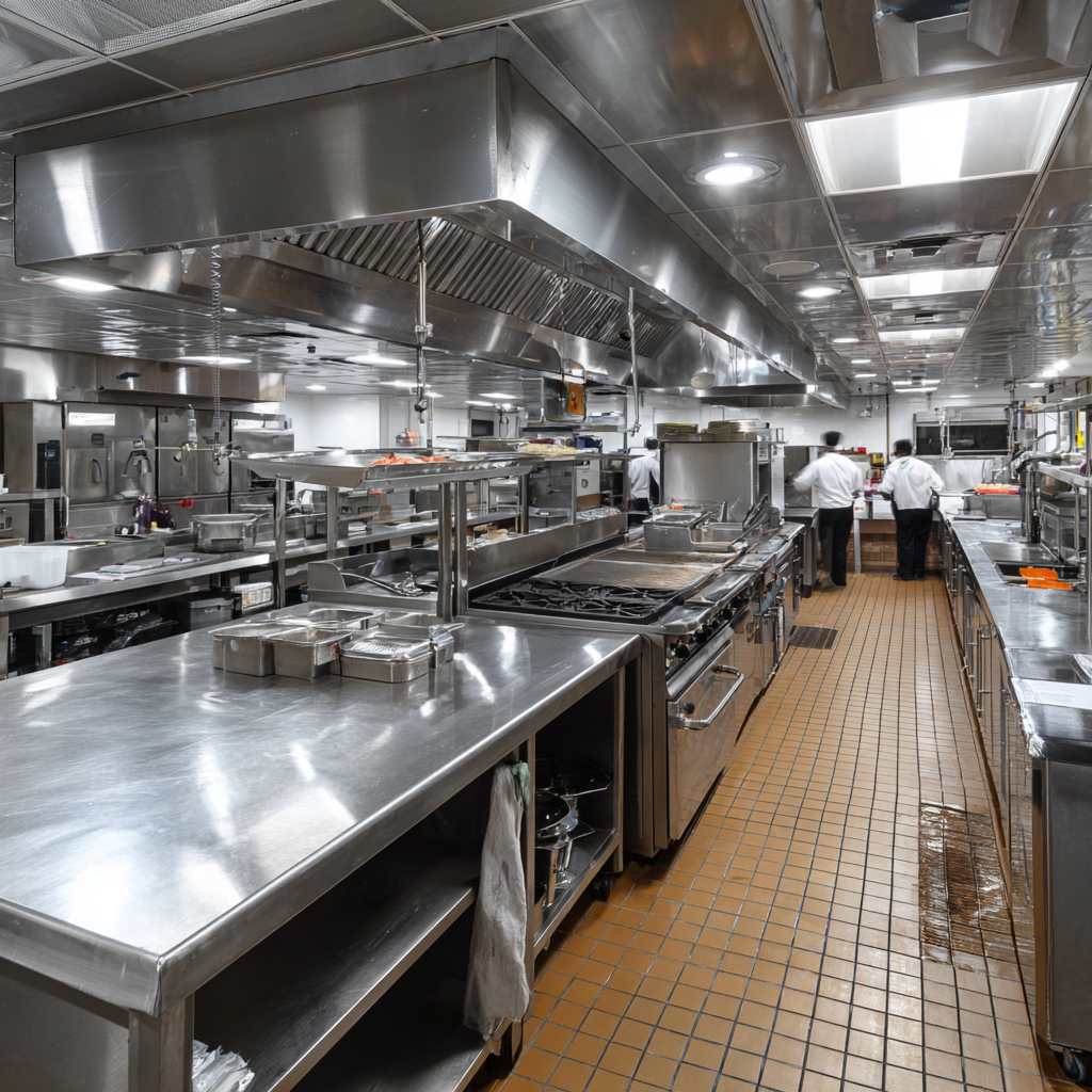 spotless commercial kitchen at a luxury resort